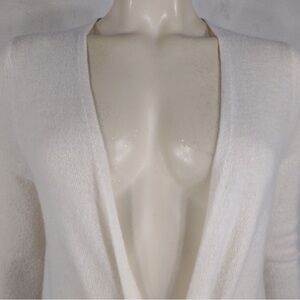 Calypso St. Barth 100% Cashmere Open-Front Fringe Hem Cardigan in Cream, Small